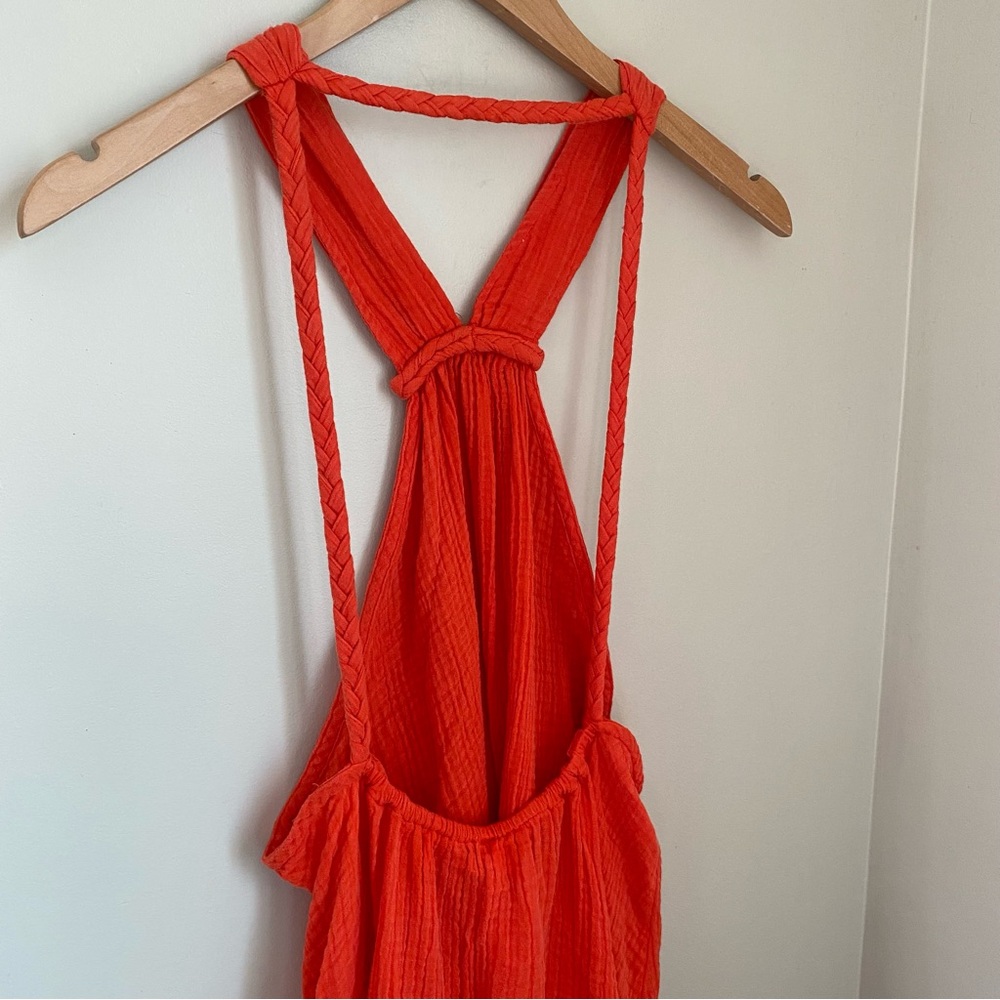 Anthropologie Braided Halter Mini Dress Orange Beach Pool Size Small Boho Summer - Picture 5 of 8
